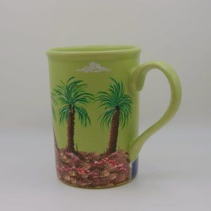 Palm Tree Beach Coffee/Tea Mug Hand Painted Green Blue